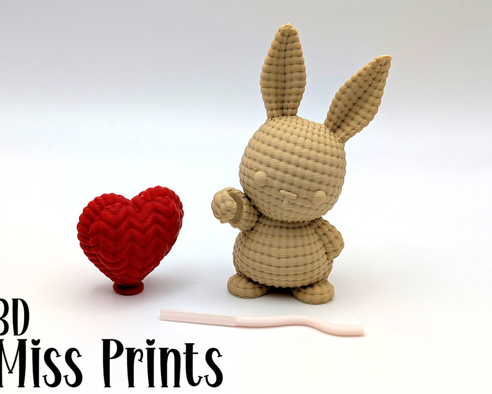 Little Knitted Bunny with Heart Balloon