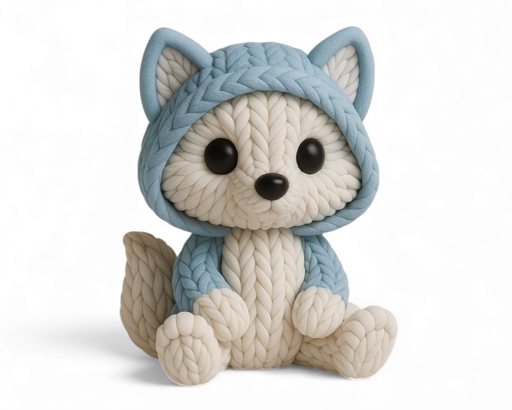 Knitted Fox Plush in Hooded Outfit