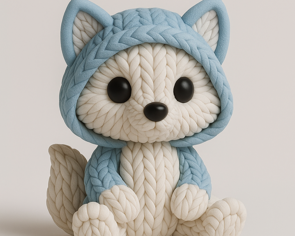 Knitted Fox Plush in Hooded Outfit