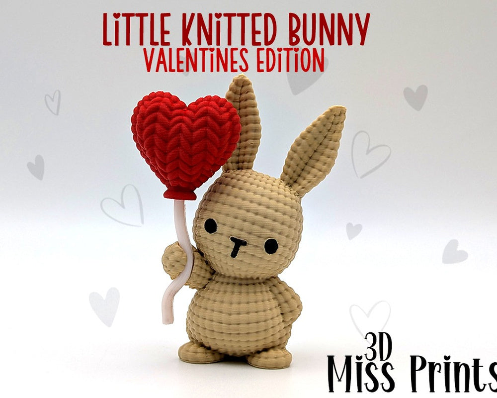 Little Knitted Bunny with Heart Balloon