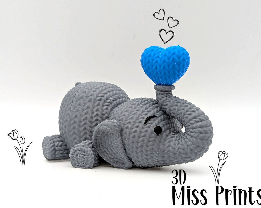 Knitted Elephant Blowing Heart