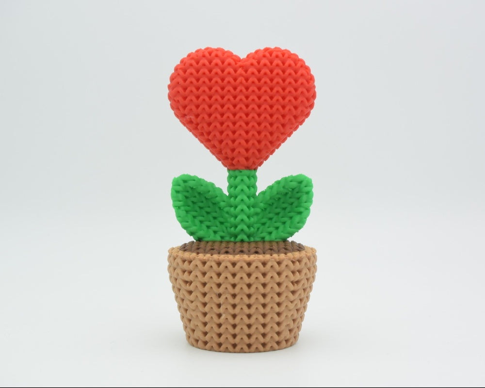 Knitted Heart Plant In a Pot
