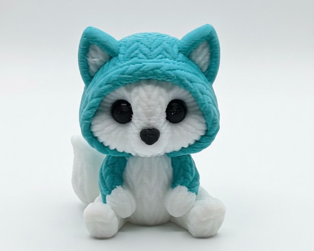 Knitted Fox Plush in Hooded Outfit
