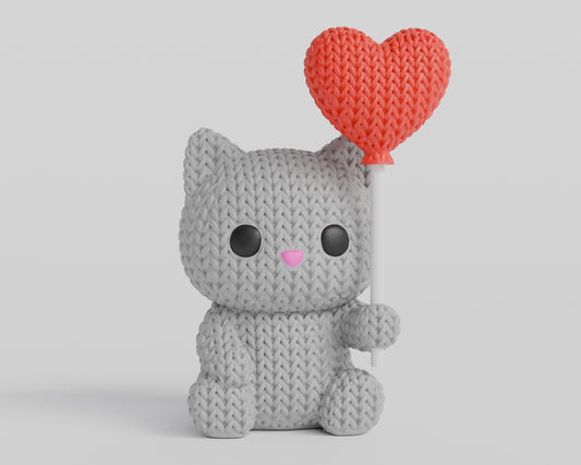 Knitted Cat With Heart Balloon