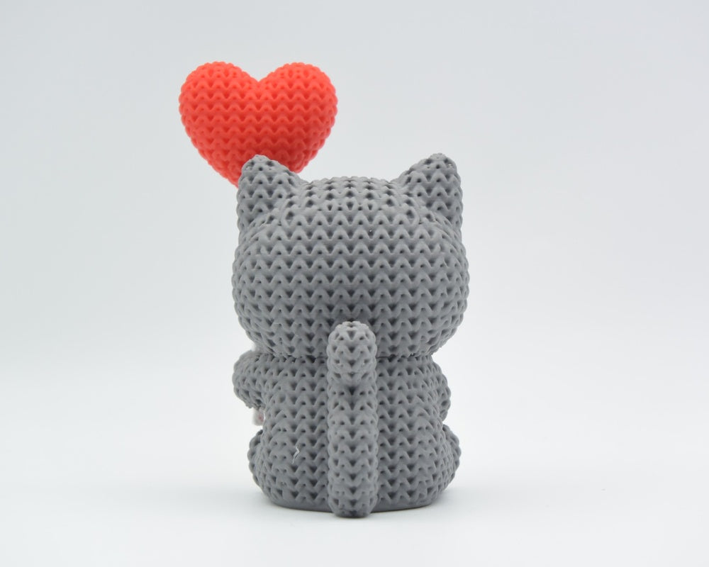 Knitted Cat With Heart Balloon