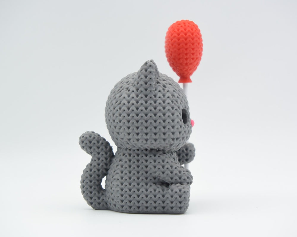 Knitted Cat With Heart Balloon