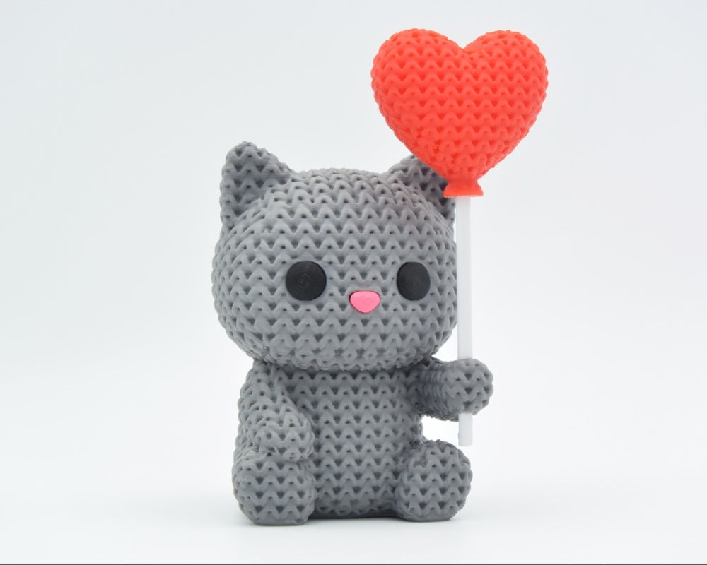 Knitted Cat With Heart Balloon