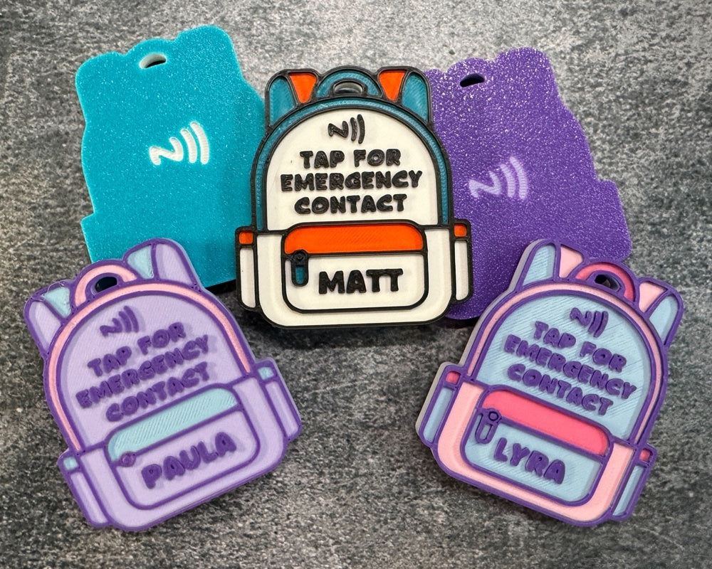 Personalised NFC Backpack Emergency Contact Tag