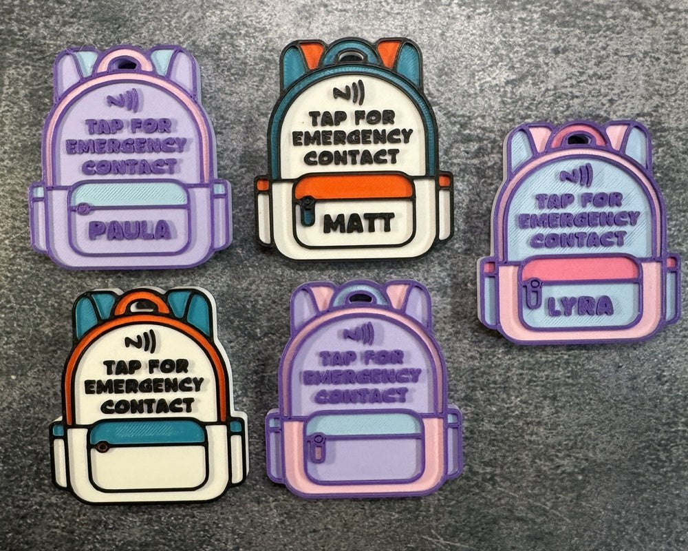 Personalised NFC Backpack Emergency Contact Tag