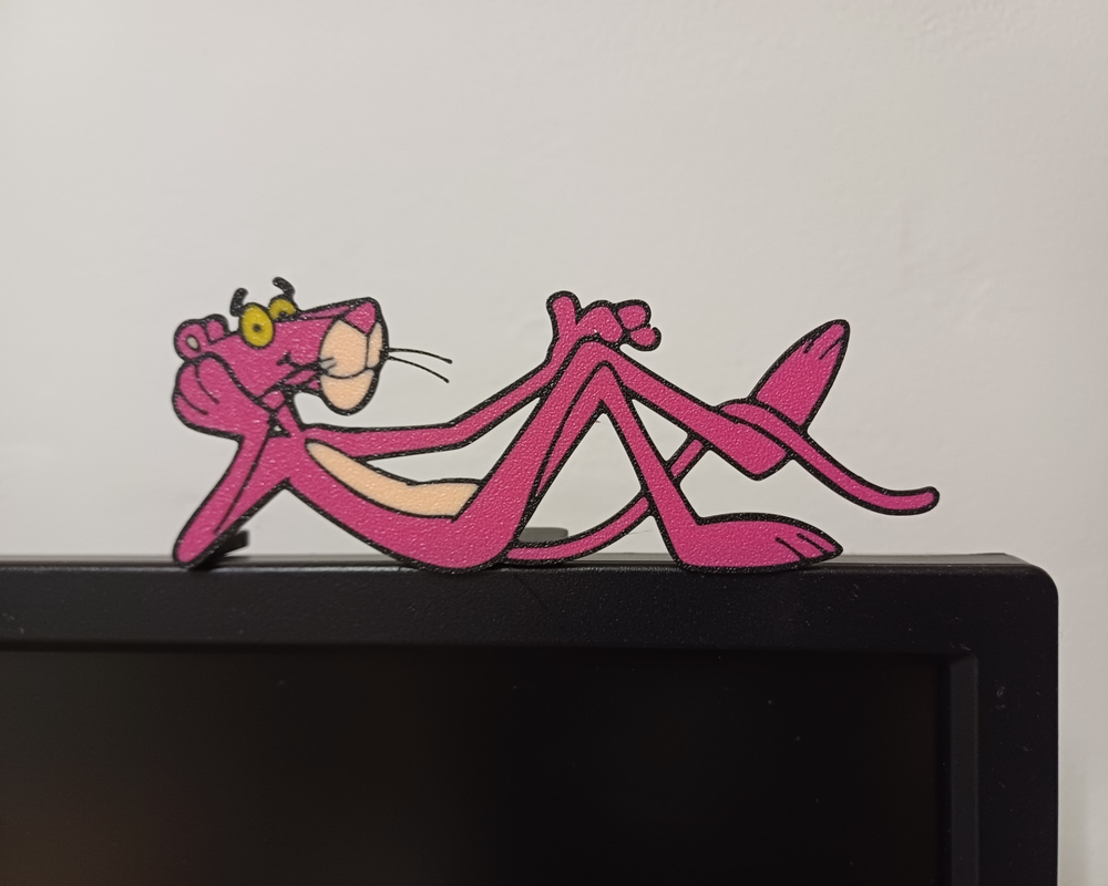 Pink Panther on monitor with stan